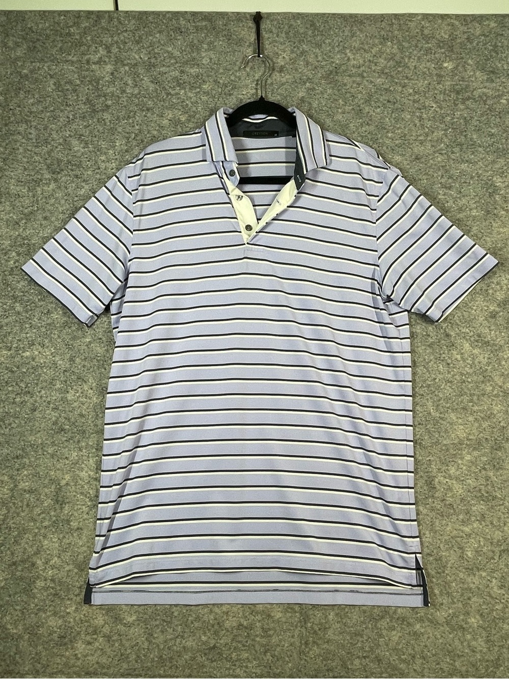 Greyson Striped Golf Polo Lilac Blue Medium Performance Preppy Casual Summer